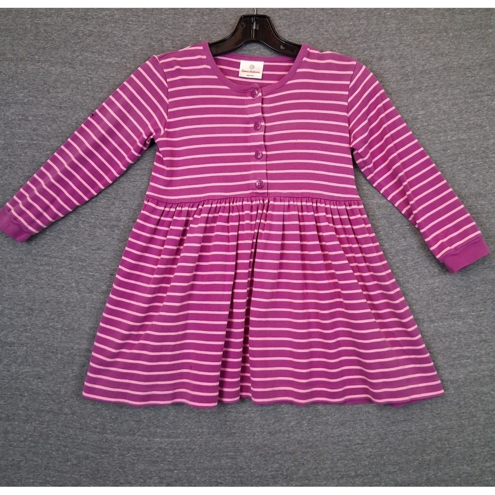 Hanna Andersson Girls Dress 7 Purple Stripe Play Cotton Pockets Minimalist